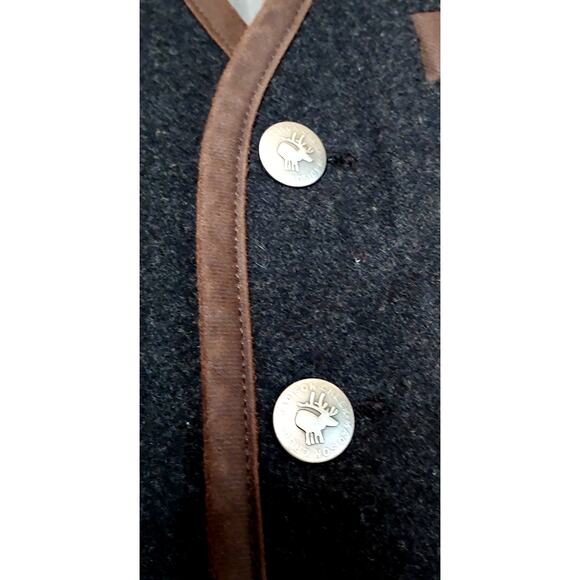 Madison Creek Outfitters Charcoal Gray Wool Vest Leather Trim Nickel Buttons LG - Picture 5 of 9